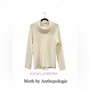Moth by Anthropologie $98 Ivory Ribbed Cowl Neck Sweater M EUC Rayon Blend